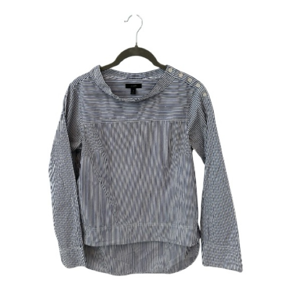 J Crew Funnel Neck Blue and White Stripe Popover